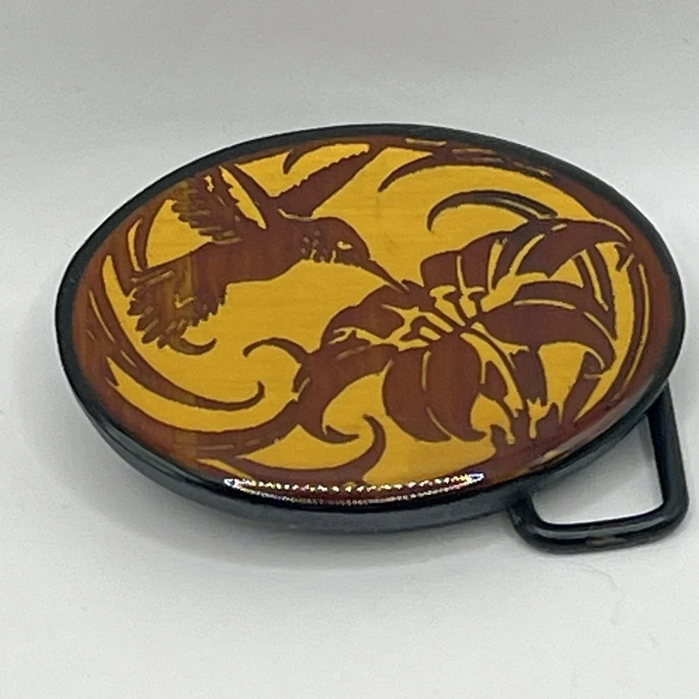 Harmony Metal Belt Buckle Hummingbird Flower Resin Sealed Colorado USA Boho